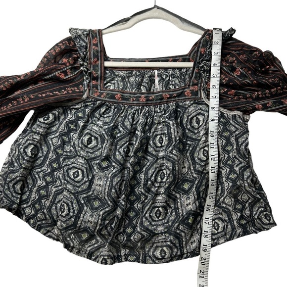 Free People Mostly Meadow Floral Blouse Top SZ S CottageCore Square Neck Boho - Picture 7 of 8